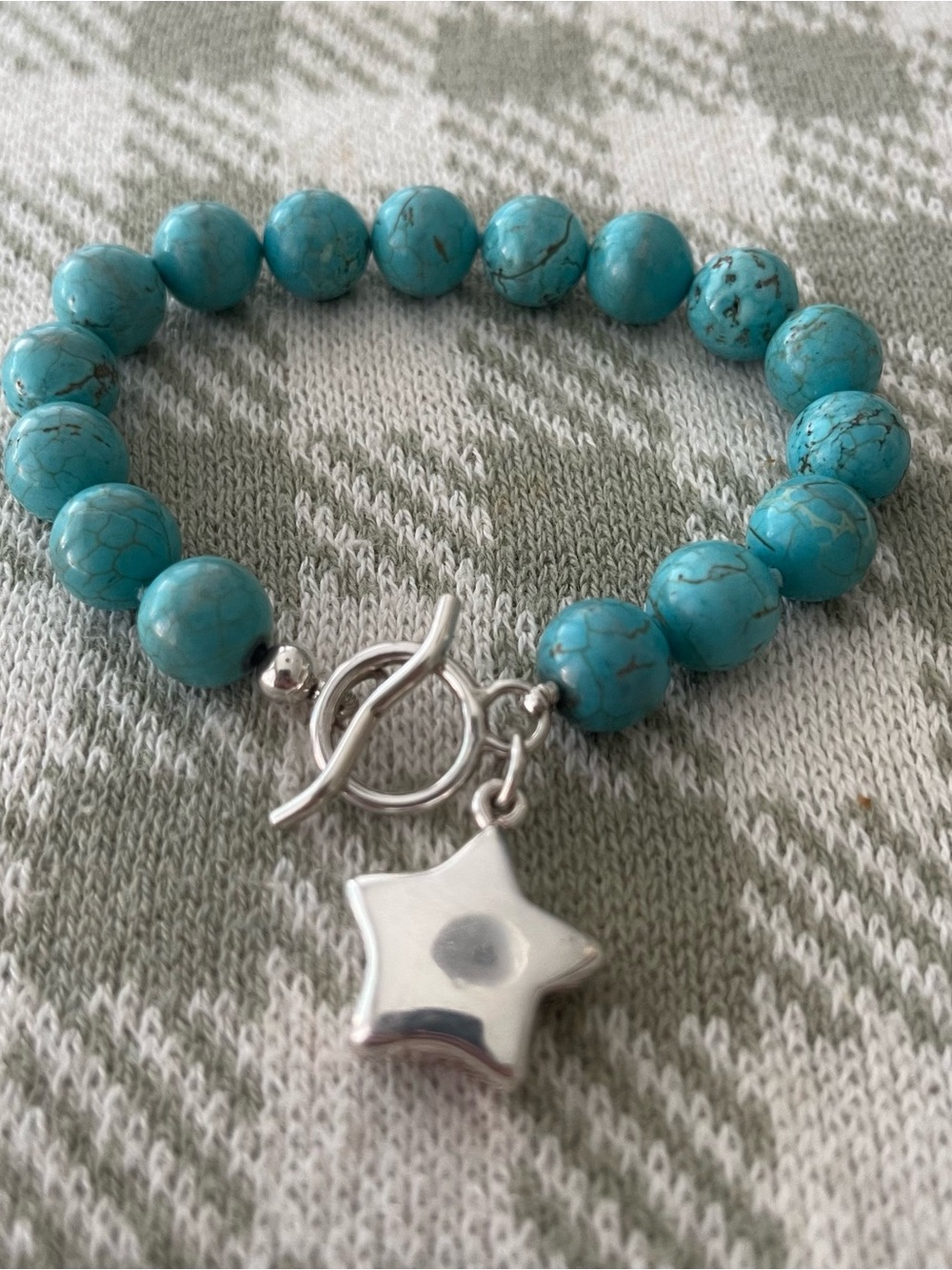 Turquoise Beaded Bracelet with Silver Star Charm